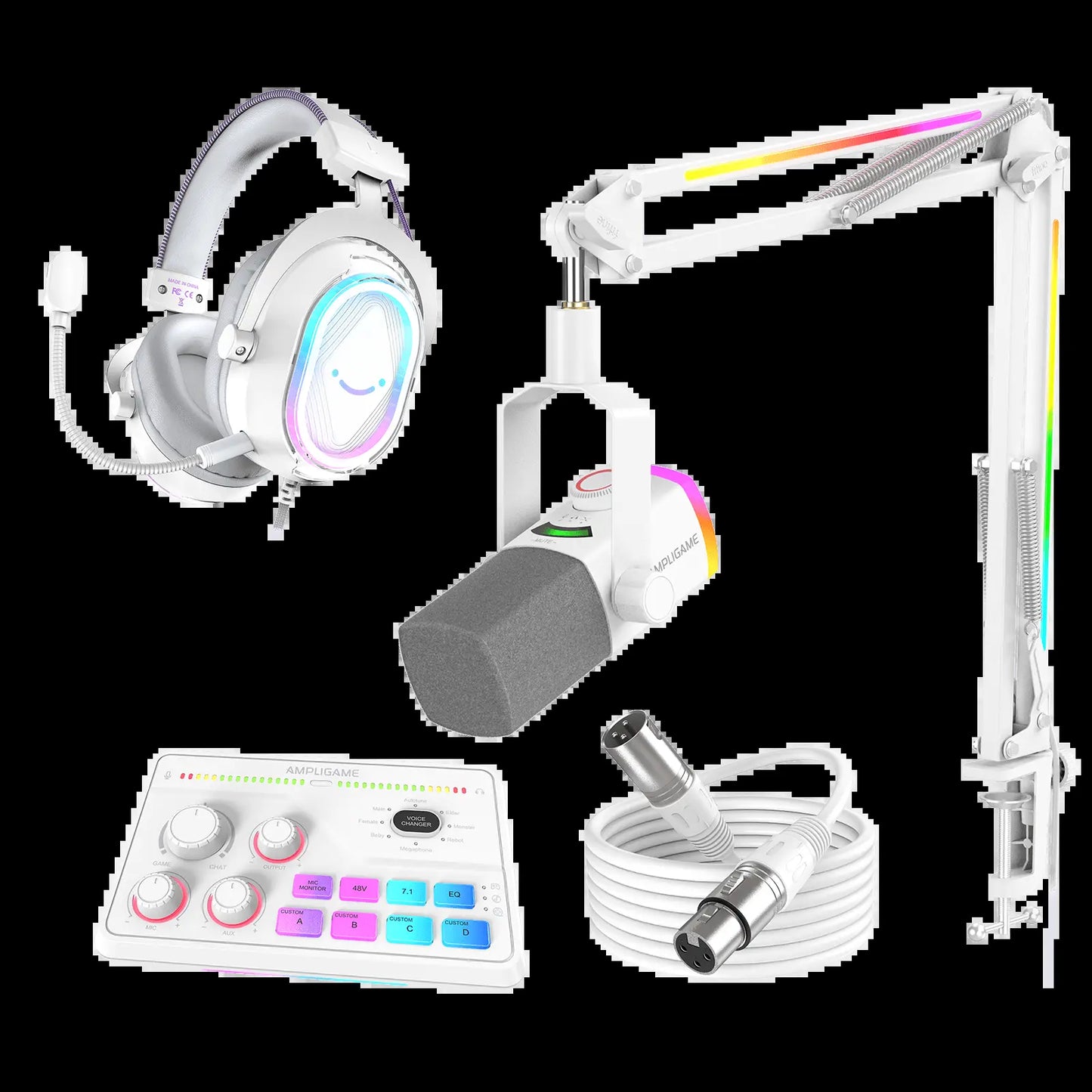 FIFINE Ultimate Streaming and Gaming Bundle: AM8Pro Microphone Kit, SC8 Audio Mixer, and H13 Headset