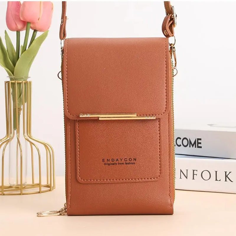 Touchscreen-Compatible Crossbody Phone Bag with Transparent Window, Multiple Color Options, Three Card Slots, and Secure Dual Zipper Closure
