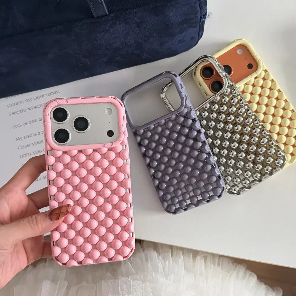 Electroplated Silver Bead Summer Cooling Case for iPhone 17 Pro Max, 16 Pro Max, 15, and 14 - Shockproof Soft Protective Cover for Aesthetic Smartphone Protection