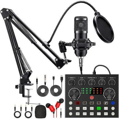 V8S Mixer Sound Card Bundle with Condenser Microphone - Professional Plug & Play Studio Equipment Set