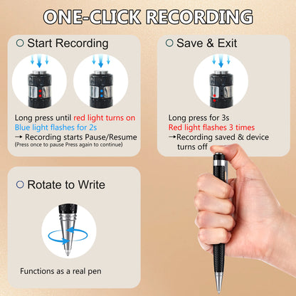 Smart Digital Pen with Refillable Metal Body, Portable Voice Activated Recorder with Noise Reduction for High-Precision Audio Recording and USB Connectivity