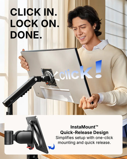 Flowlift Pro Monitor Arm – Dual & Single Screen Support (13-32”) with Mechaspring Technology, Instamount, Locksteady, and Precisionview for Optimal Gaming and Professional Use