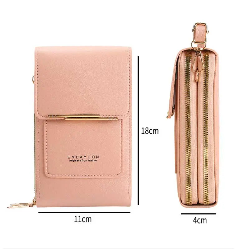 Touchscreen-Compatible Crossbody Phone Bag with Transparent Window, Multiple Color Options, Three Card Slots, and Secure Dual Zipper Closure