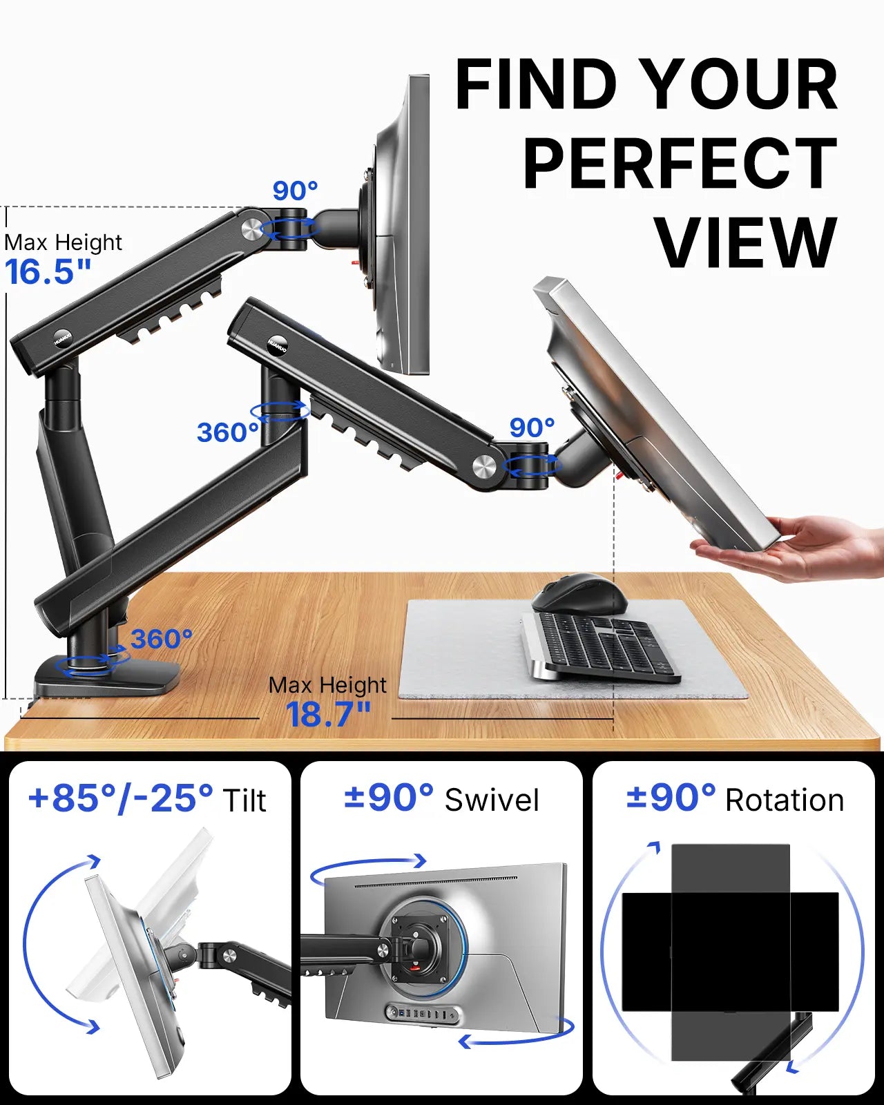 Flowlift Pro Monitor Arm – Dual & Single Screen Support (13-32”) with Mechaspring Technology, Instamount, Locksteady, and Precisionview for Optimal Gaming and Professional Use