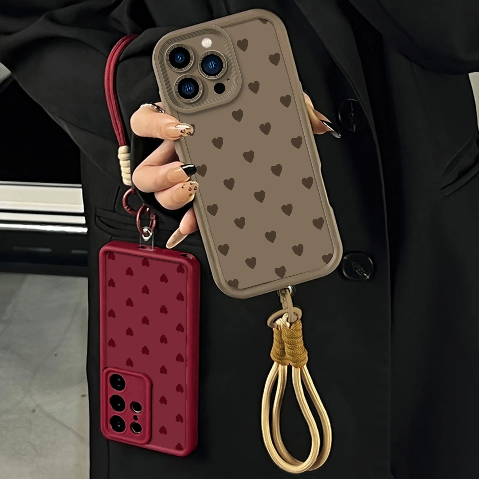 Stylish Heart Pattern Phone Case for iPhone and Samsung, Shockproof and Durable, Ideal for Girls. Model: Jy29A