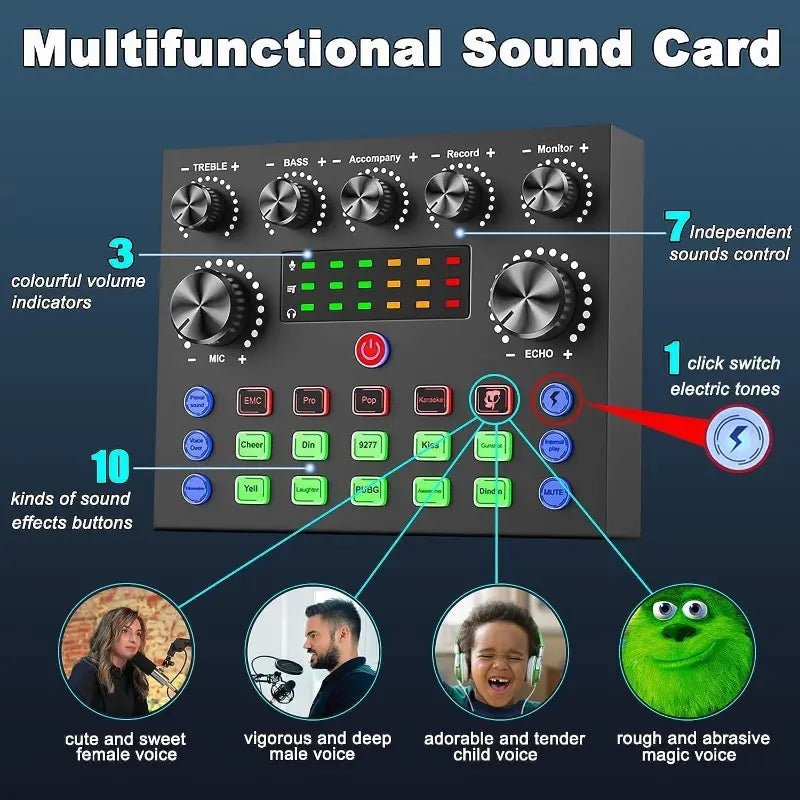 V8S Mixer Sound Card Bundle with Condenser Microphone - Professional Plug & Play Studio Equipment Set