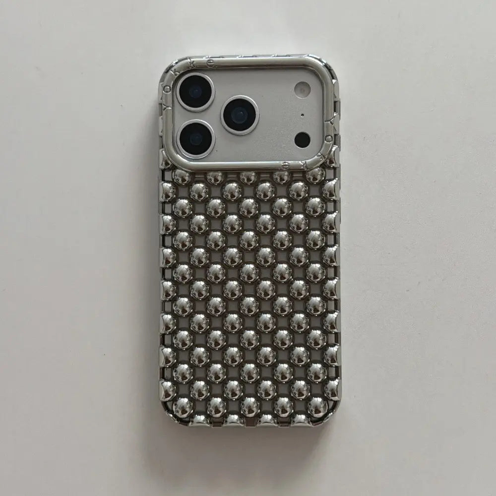 Electroplated Silver Bead Summer Cooling Case for iPhone 17 Pro Max, 16 Pro Max, 15, and 14 - Shockproof Soft Protective Cover for Aesthetic Smartphone Protection