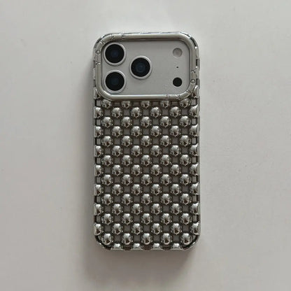 Electroplated Silver Bead Summer Cooling Case for iPhone 17 Pro Max, 16 Pro Max, 15, and 14 - Shockproof Soft Protective Cover for Aesthetic Smartphone Protection