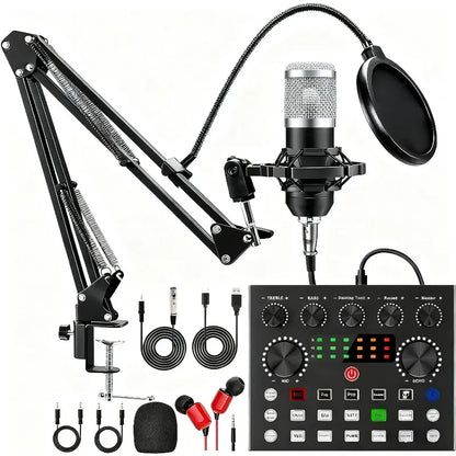 V8S Mixer Sound Card Bundle with Condenser Microphone - Professional Plug & Play Studio Equipment Set