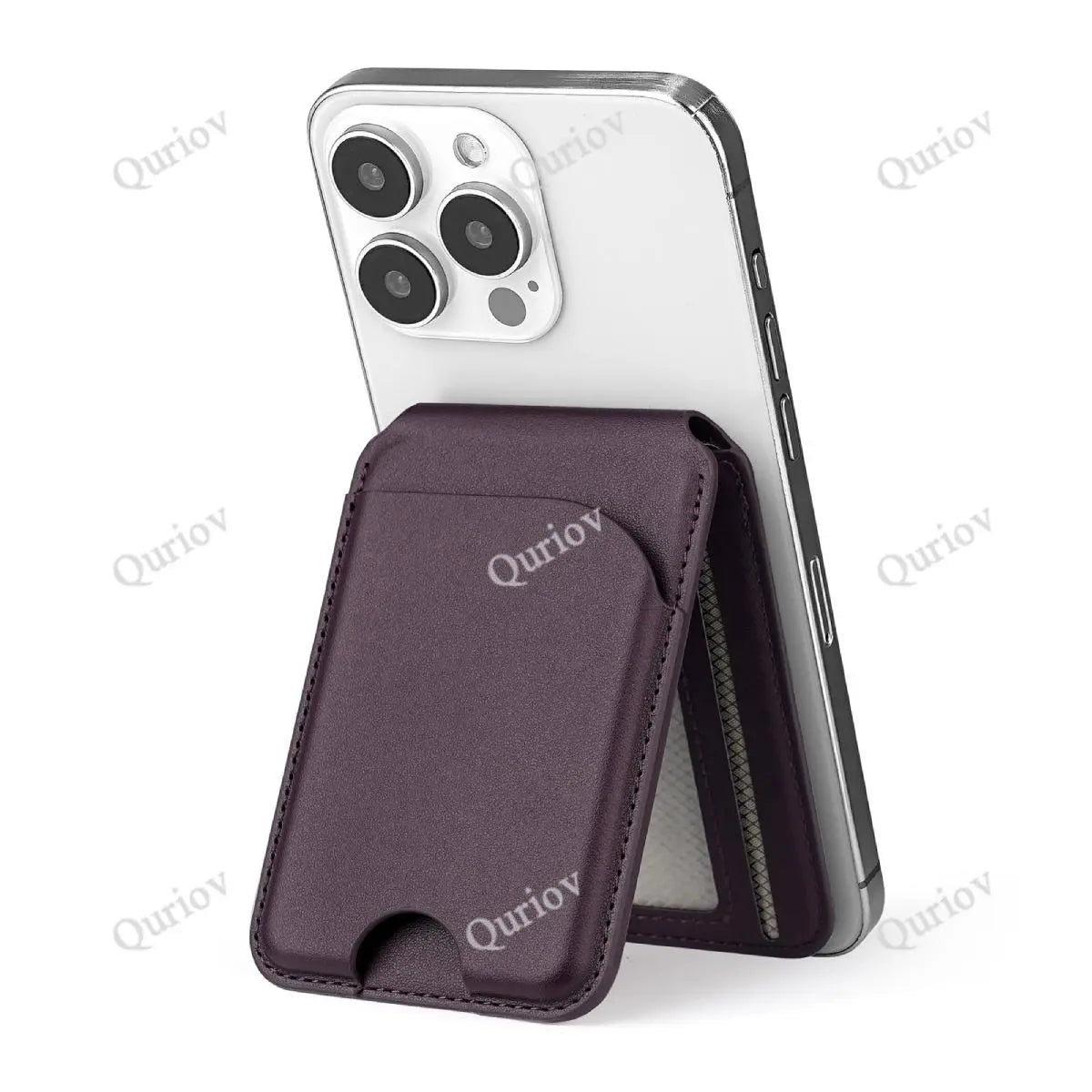 Quriov MagSafe Wallet with Adjustable Stand - Premium Leather Card Holder for iPhone 12/13/14/15/16 Series and Other MagSafe-Compatible Devices