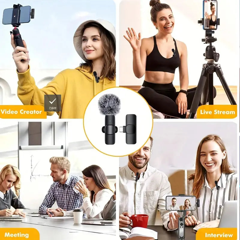 Wireless Mini Microphone Set for iPhone, Android, and iPad - High-Quality Clip-On Microphones for Recording, Live Streaming, and Vlogging with USB-C Interface
