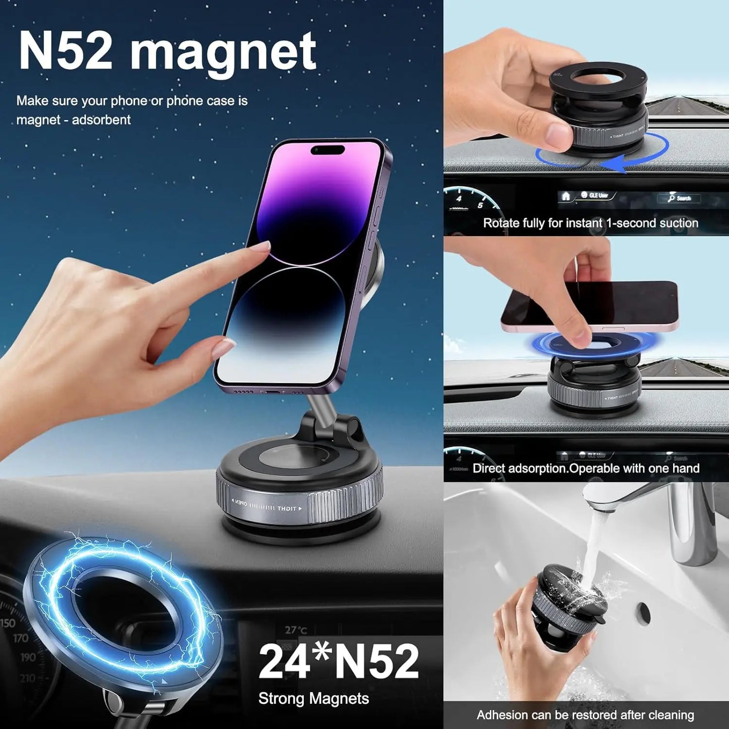 Magnetic Suction Phone Holder - Foldable and Retractable Hands-Free Mount for Car, Gym, and Smooth Surfaces, Compatible with All Smartphones