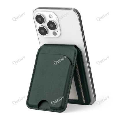 Quriov MagSafe Wallet with Adjustable Stand - Premium Leather Card Holder for iPhone 12/13/14/15/16 Series and Other MagSafe-Compatible Devices
