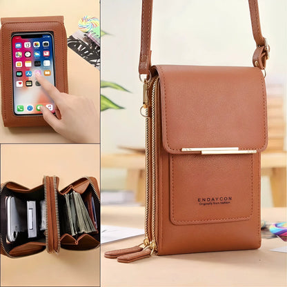 Touchscreen-Compatible Crossbody Phone Bag with Transparent Window, Multiple Color Options, Three Card Slots, and Secure Dual Zipper Closure