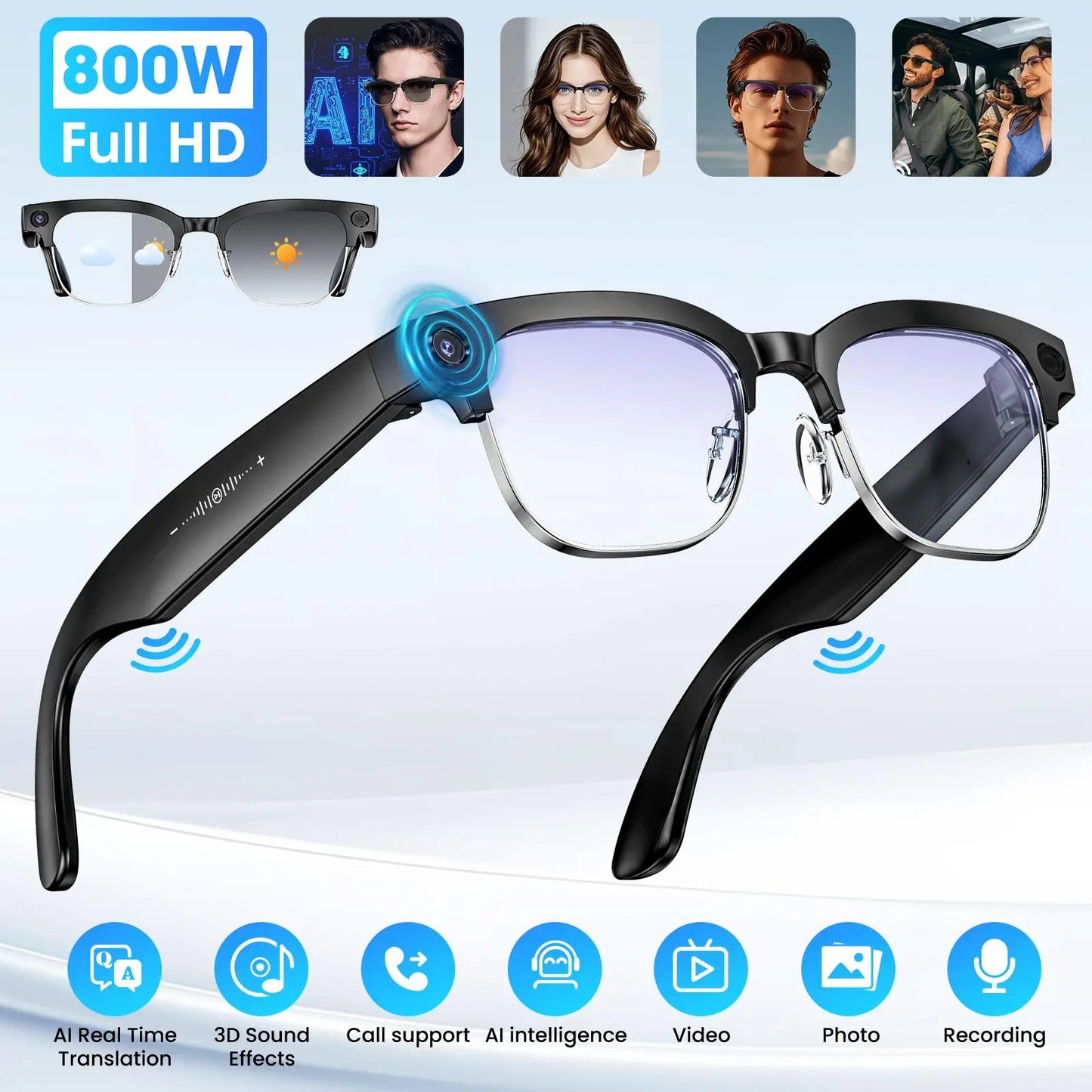High-Definition Smart Glasses with Camera, AI Voice Control, Extended Battery Life, Object Recognition, and Real-Time Translation