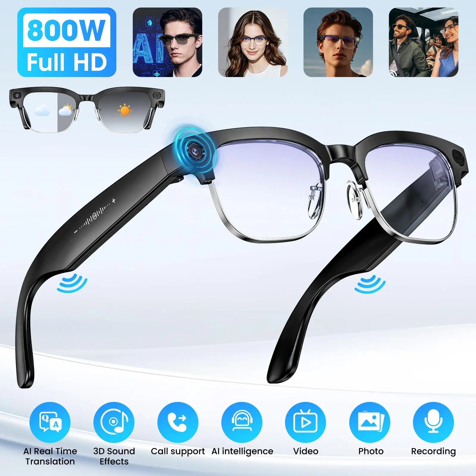 High-Definition Smart Glasses with Camera, AI Voice Control, Extended Battery Life, Object Recognition, and Real-Time Translation