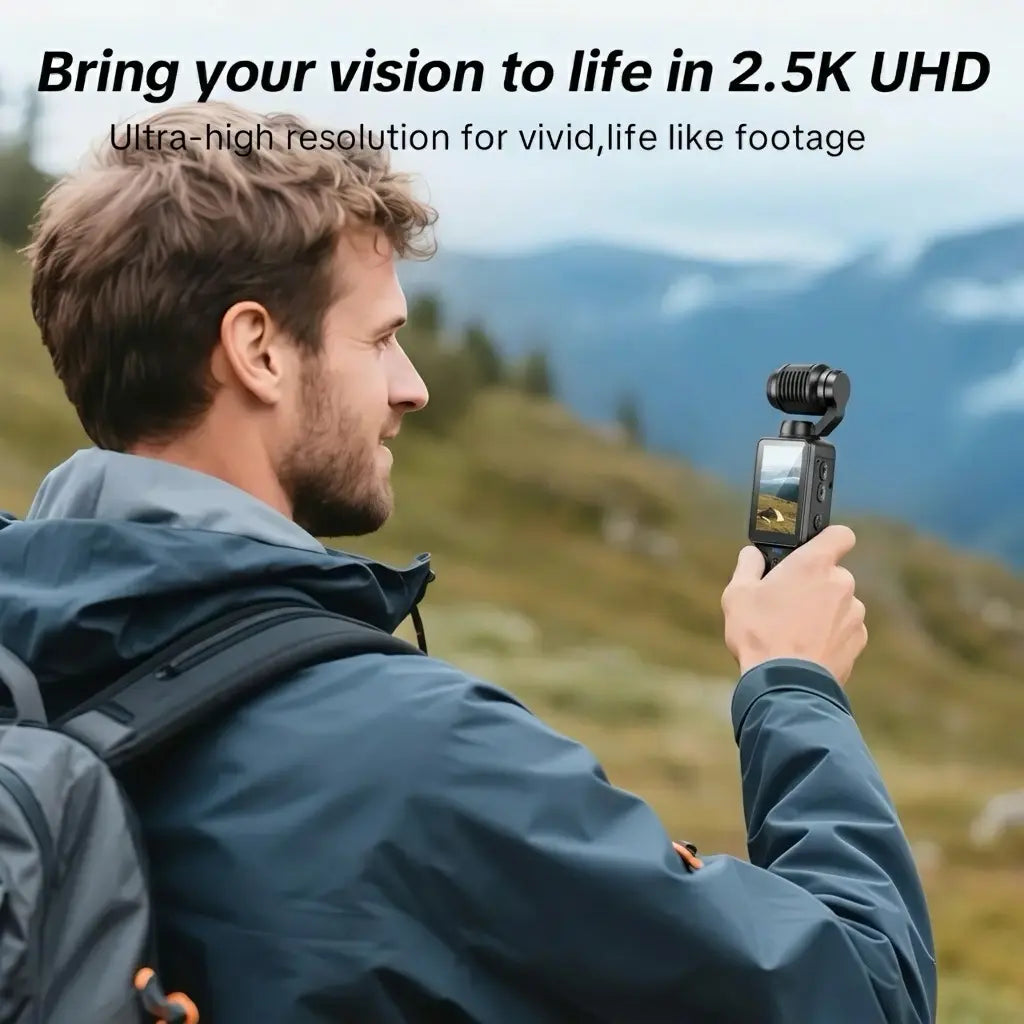 Portable Ultra HD Video Recorder with 180° Rotating Lens and Handheld Stabilizer, Ideal for Vlogging, Travel, and Daily Life, USB Rechargeable, Durable Design, Black