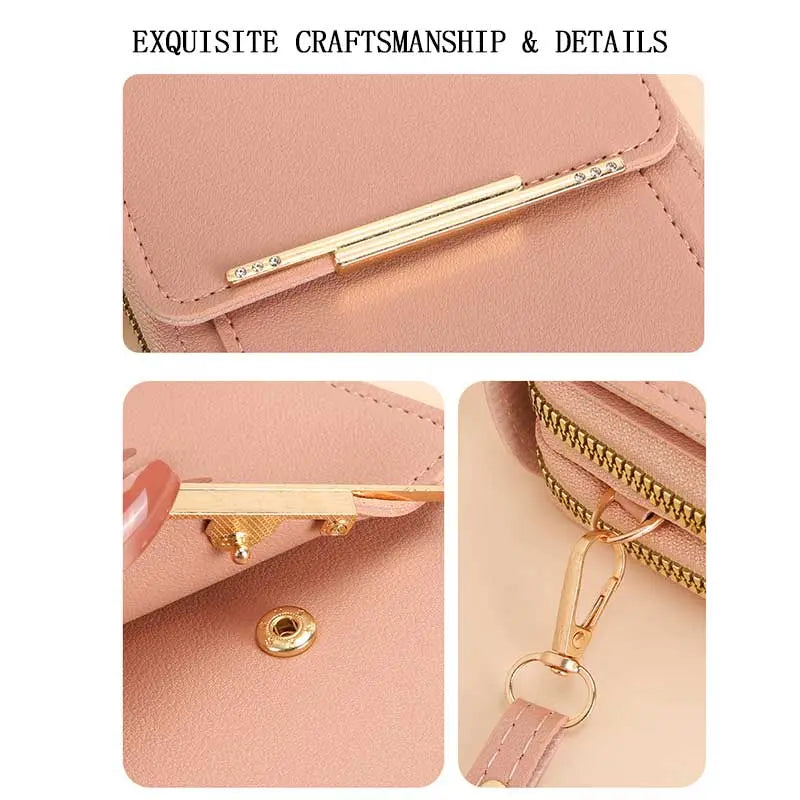 Touchscreen-Compatible Crossbody Phone Bag with Transparent Window, Multiple Color Options, Three Card Slots, and Secure Dual Zipper Closure