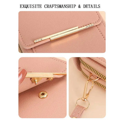 Touchscreen-Compatible Crossbody Phone Bag with Transparent Window, Multiple Color Options, Three Card Slots, and Secure Dual Zipper Closure