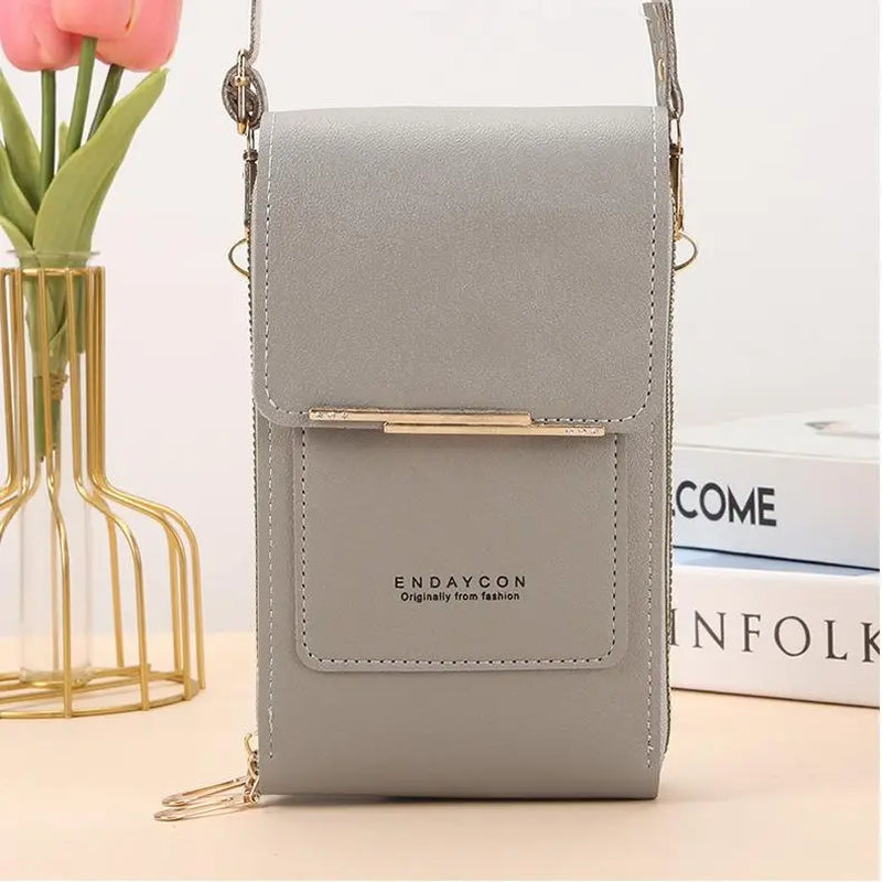 Touchscreen-Compatible Crossbody Phone Bag with Transparent Window, Multiple Color Options, Three Card Slots, and Secure Dual Zipper Closure