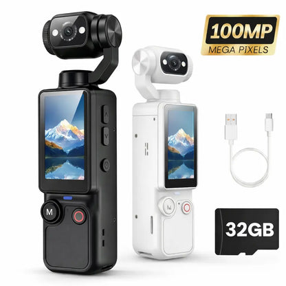Portable Ultra HD Video Recorder with 180° Rotating Lens and Handheld Stabilizer, Ideal for Vlogging, Travel, and Daily Life, USB Rechargeable, Durable Design, Black