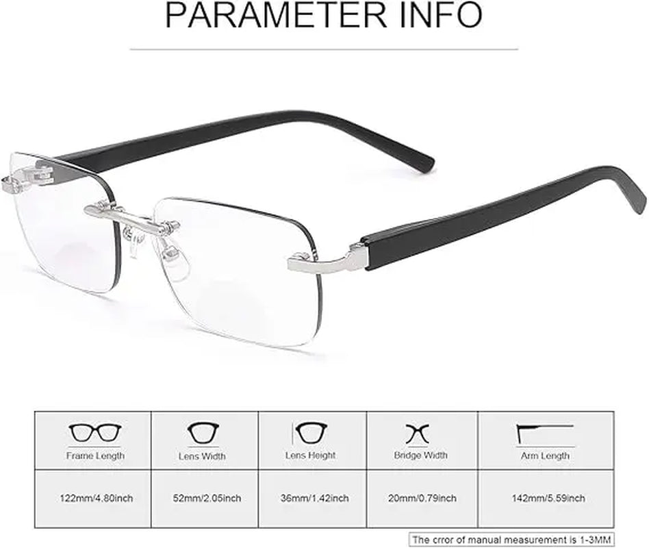Auto-Adjusting High Definition Reading Glasses, Stylish Rimless Computer Eyewear, UV Protection Eyeglasses