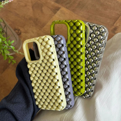 Electroplated Silver Bead Summer Cooling Case for iPhone 17 Pro Max, 16 Pro Max, 15, and 14 - Shockproof Soft Protective Cover for Aesthetic Smartphone Protection