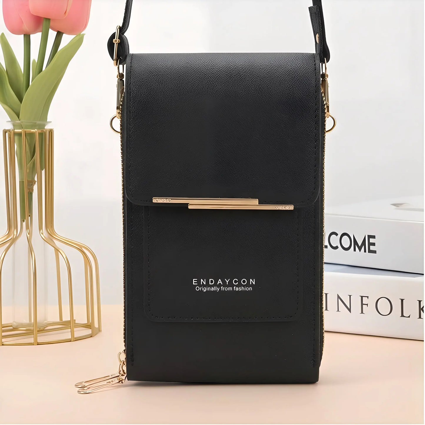 Touchscreen-Compatible Crossbody Phone Bag with Transparent Window, Multiple Color Options, Three Card Slots, and Secure Dual Zipper Closure