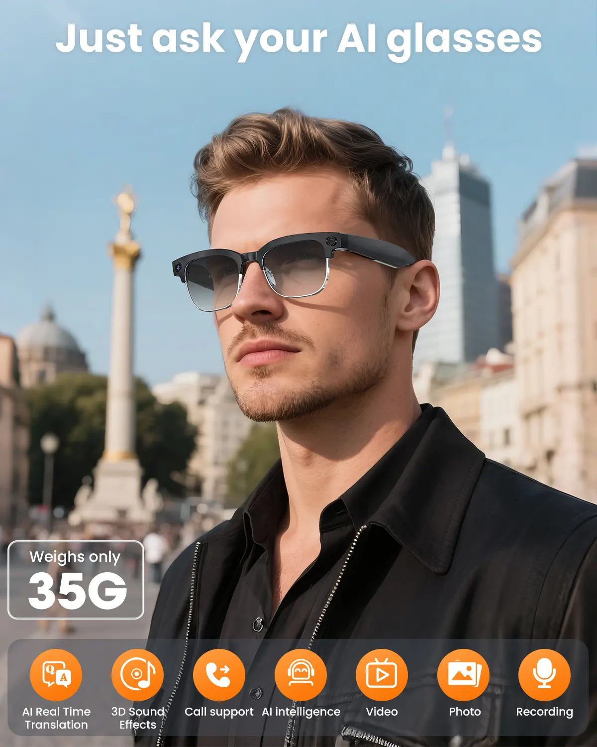 High-Definition Smart Glasses with Camera, AI Voice Control, Extended Battery Life, Object Recognition, and Real-Time Translation