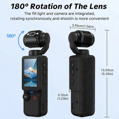 Portable Ultra HD Video Recorder with 180° Rotating Lens and Handheld Stabilizer, Ideal for Vlogging, Travel, and Daily Life, USB Rechargeable, Durable Design, Black