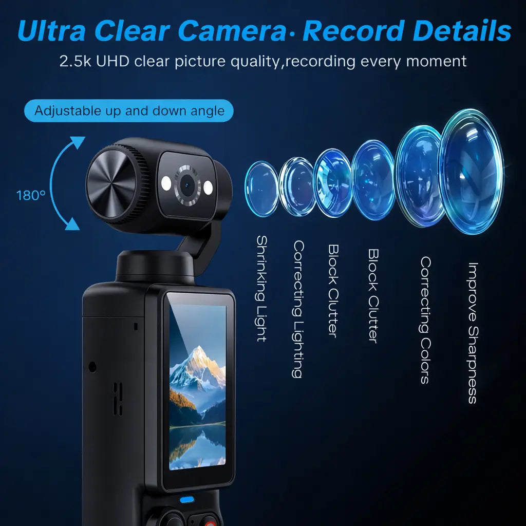 Portable Ultra HD Video Recorder with 180° Rotating Lens and Handheld Stabilizer, Ideal for Vlogging, Travel, and Daily Life, USB Rechargeable, Durable Design, Black