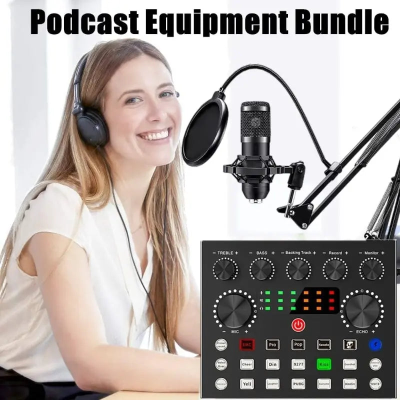 V8S Mixer Sound Card Bundle with Condenser Microphone - Professional Plug & Play Studio Equipment Set