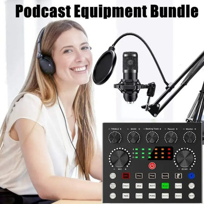 V8S Mixer Sound Card Bundle with Condenser Microphone - Professional Plug & Play Studio Equipment Set