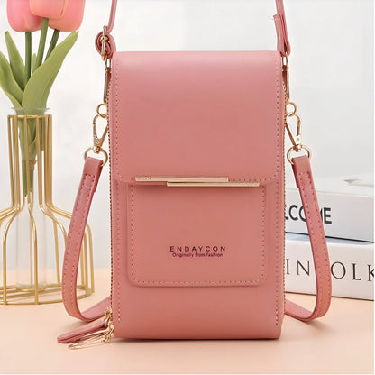 Touchscreen-Compatible Crossbody Phone Bag with Transparent Window, Multiple Color Options, Three Card Slots, and Secure Dual Zipper Closure