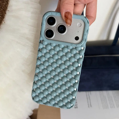 Electroplated Silver Bead Summer Cooling Case for iPhone 17 Pro Max, 16 Pro Max, 15, and 14 - Shockproof Soft Protective Cover for Aesthetic Smartphone Protection