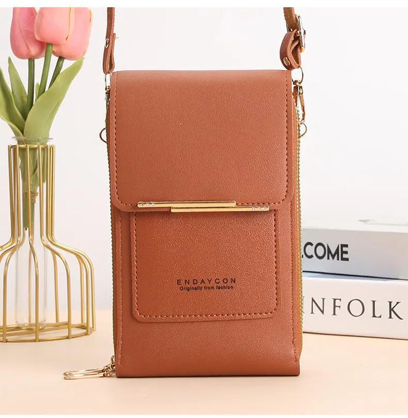 Touchscreen-Compatible Crossbody Phone Bag with Transparent Window, Multiple Color Options, Three Card Slots, and Secure Dual Zipper Closure