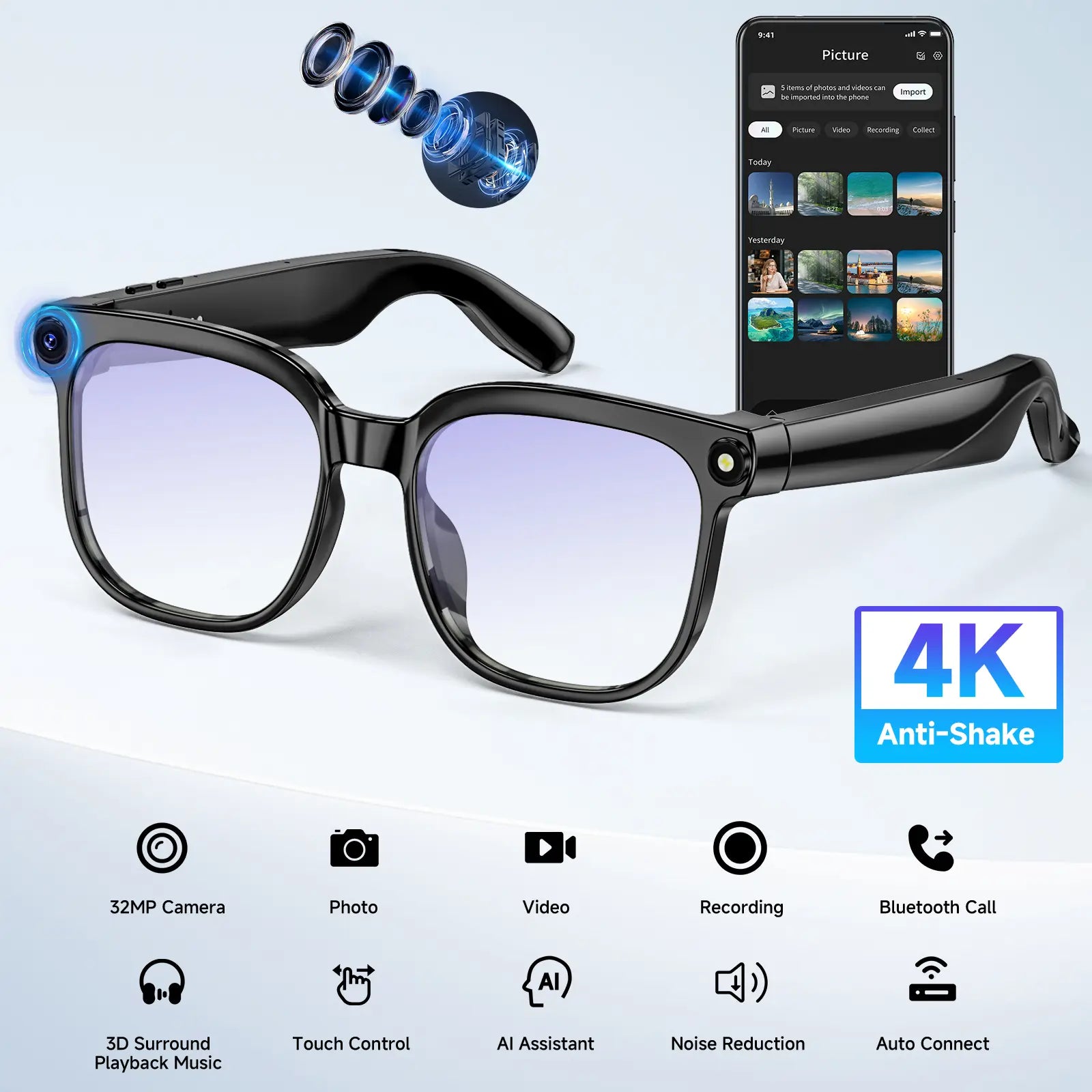 High-Definition Smart Glasses with Camera, AI Voice Control, Extended Battery Life, Object Recognition, and Real-Time Translation