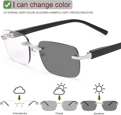Auto-Adjusting High Definition Reading Glasses, Stylish Rimless Computer Eyewear, UV Protection Eyeglasses