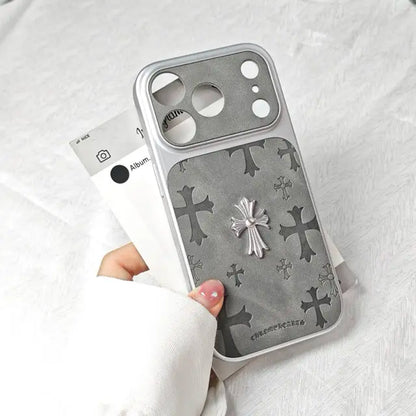 Premium Leather Cross-Pattern Phonecase Compatible with Iphone 17/16/15/14/13/Pro/Max ,3D Cross Vintage Phone Case | Shockproof Protective Cover Leather Material, and Drop Protection. Stylish and Suitable for Both Men and Women.Protective Case | Best Gift