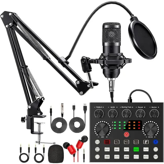 V8S Mixer Sound Card Bundle with Condenser Microphone - Professional Plug & Play Studio Equipment Set