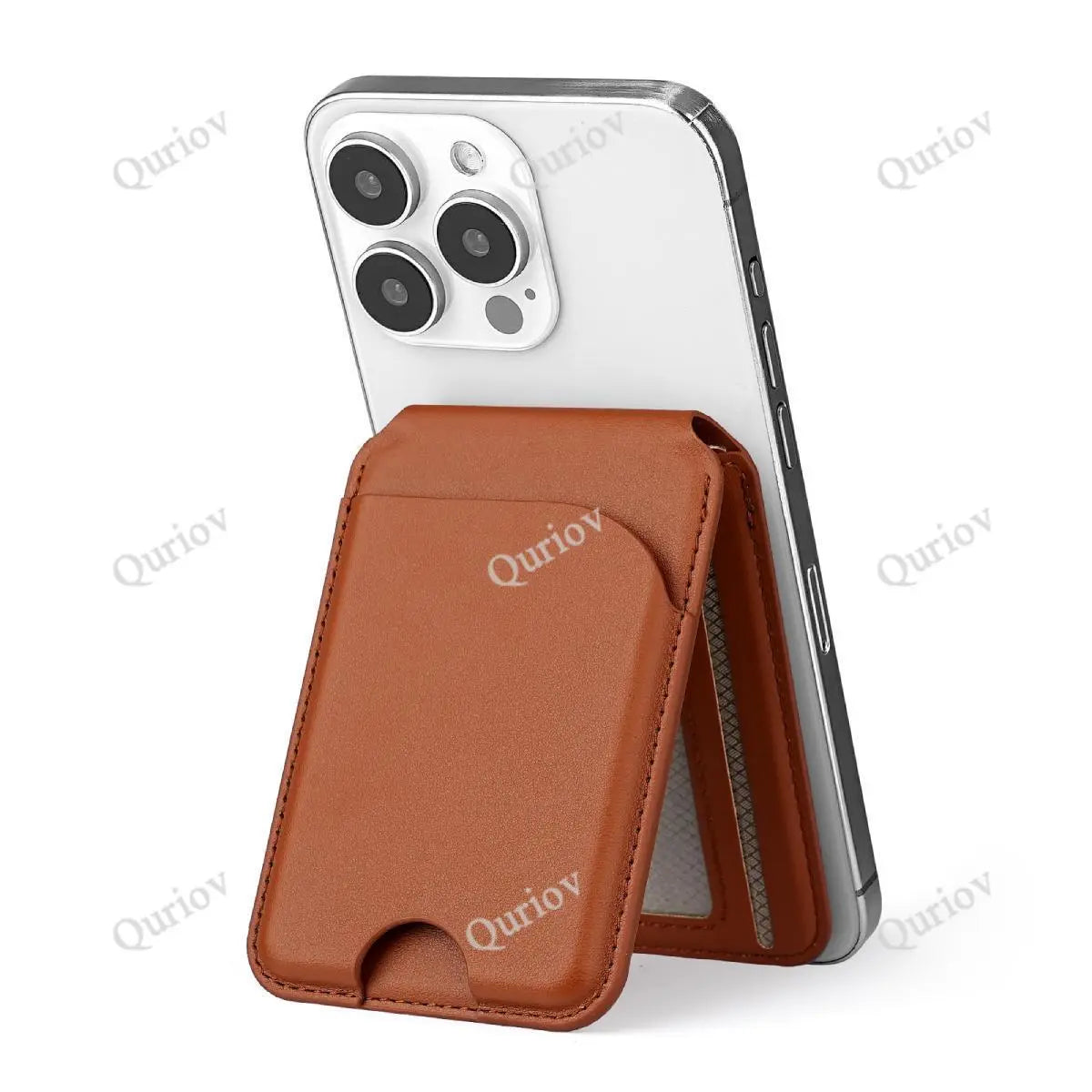 Quriov MagSafe Wallet with Adjustable Stand - Premium Leather Card Holder for iPhone 12/13/14/15/16 Series and Other MagSafe-Compatible Devices