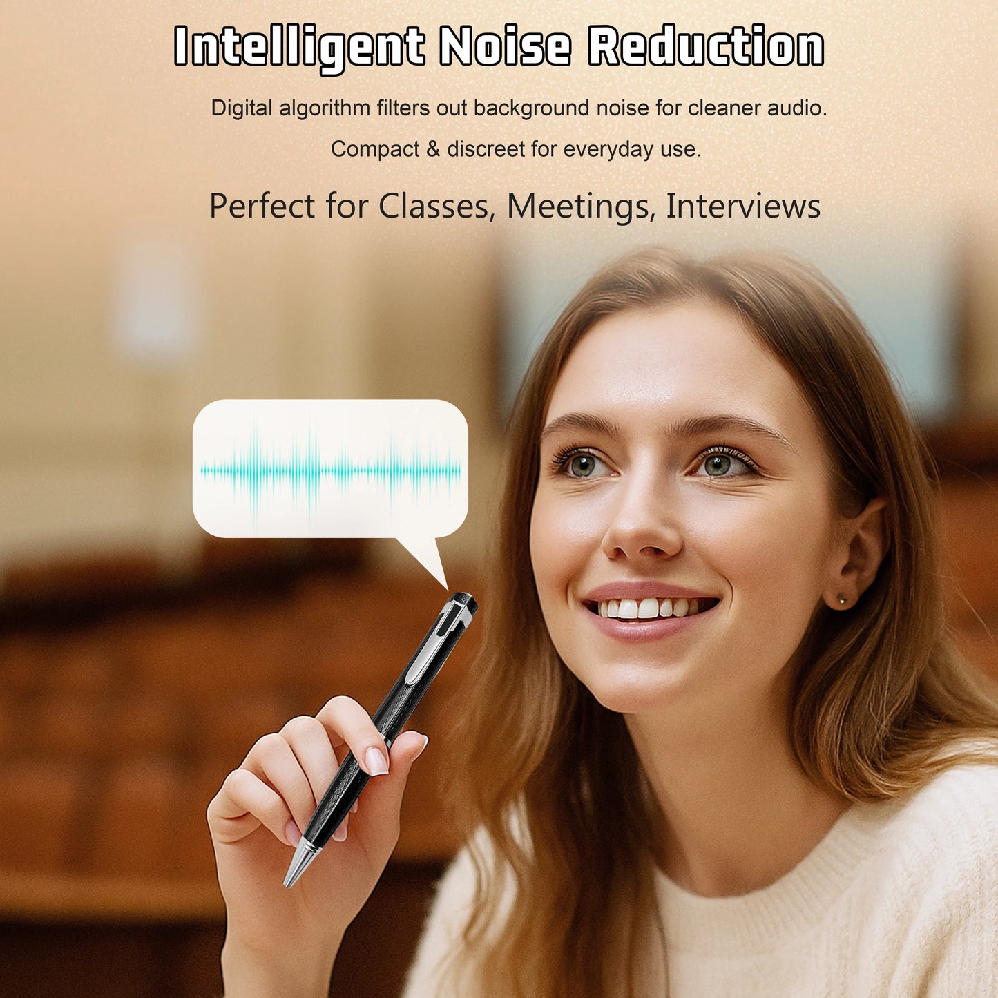 Smart Digital Pen with Refillable Metal Body, Portable Voice Activated Recorder with Noise Reduction for High-Precision Audio Recording and USB Connectivity