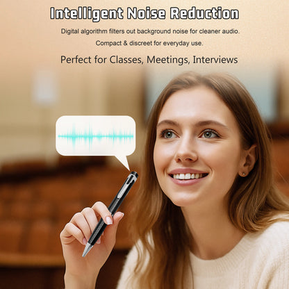 Smart Digital Pen with Refillable Metal Body, Portable Voice Activated Recorder with Noise Reduction for High-Precision Audio Recording and USB Connectivity