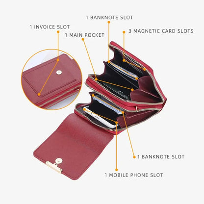 Touchscreen-Compatible Crossbody Phone Bag with Transparent Window, Multiple Color Options, Three Card Slots, and Secure Dual Zipper Closure