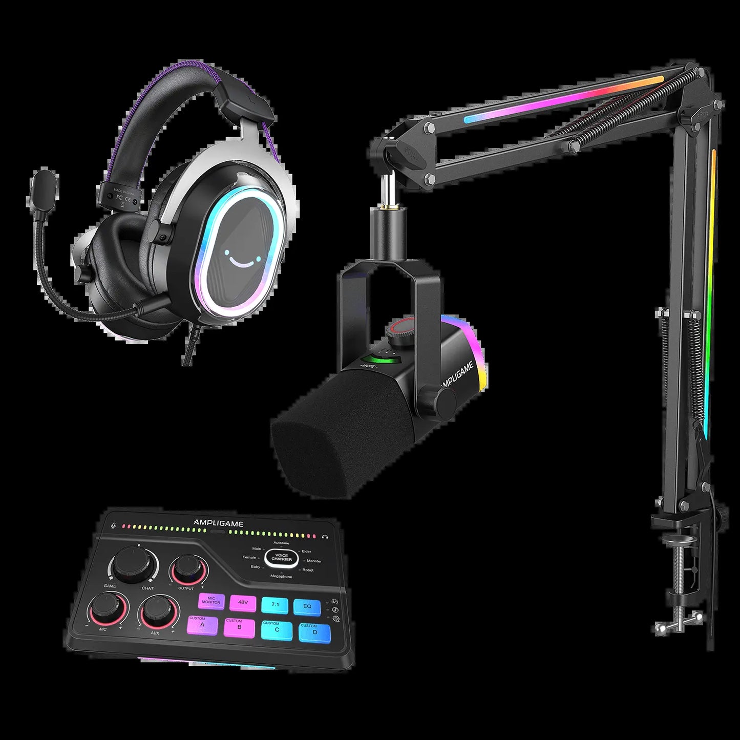 FIFINE Ultimate Streaming and Gaming Bundle: AM8Pro Microphone Kit, SC8 Audio Mixer, and H13 Headset