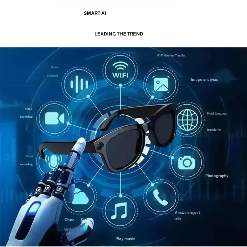 AI-Enhanced Smart Glasses with 8MP Light-Sensitive Lenses, Touch and Button Controls, Bluetooth Connectivity, Real-Time Translation, and Video Recording Features