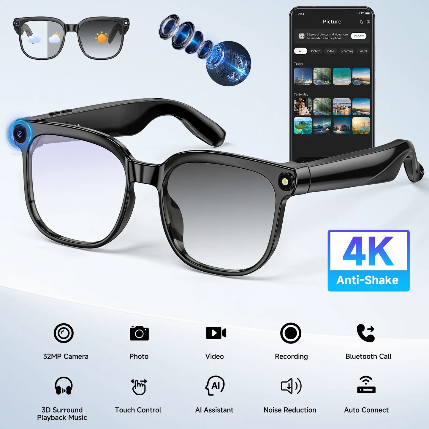 High-Definition Smart Glasses with Camera, AI Voice Control, Extended Battery Life, Object Recognition, and Real-Time Translation