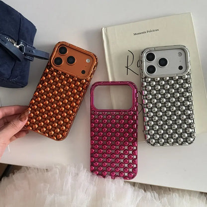Electroplated Silver Bead Summer Cooling Case for iPhone 17 Pro Max, 16 Pro Max, 15, and 14 - Shockproof Soft Protective Cover for Aesthetic Smartphone Protection