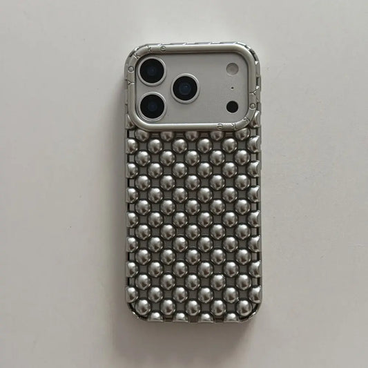 Electroplated Silver Bead Summer Cooling Case for iPhone 17 Pro Max, 16 Pro Max, 15, and 14 - Shockproof Soft Protective Cover for Aesthetic Smartphone Protection