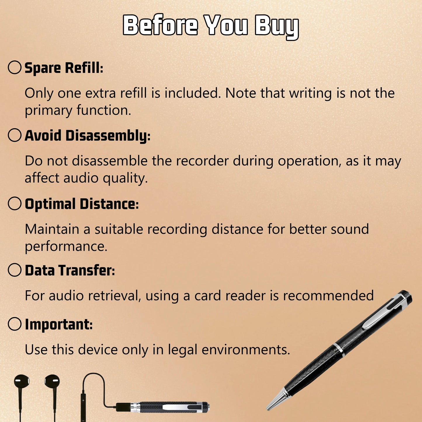 Smart Digital Pen with Refillable Metal Body, Portable Voice Activated Recorder with Noise Reduction for High-Precision Audio Recording and USB Connectivity